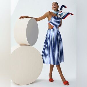 NEW My Beachy Side Size Small Emily in Paris striped cutout midi dress $420